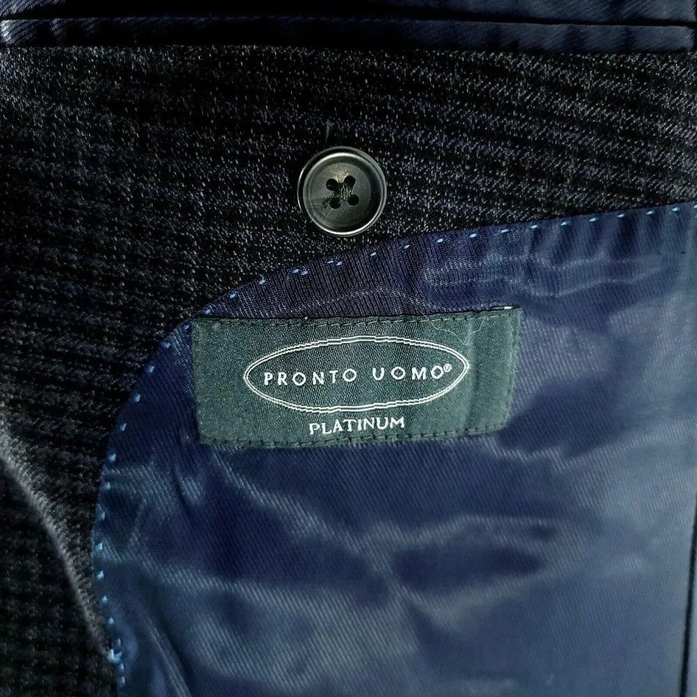 Pronto Uomo Platinum Wool 2 Button Sport Coat 42R Blue Check Tagged 44L See Desc